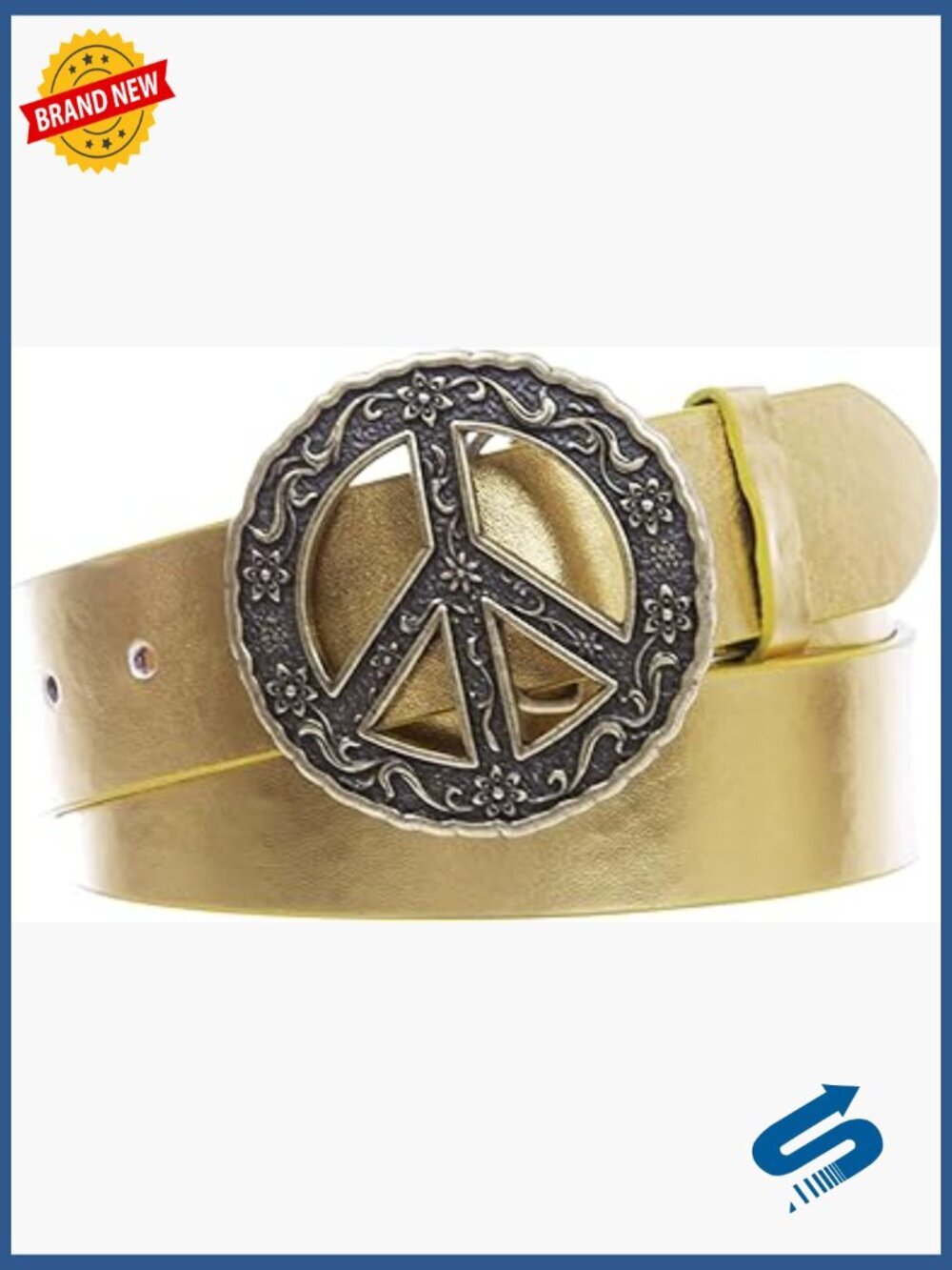 1.5" Snap On Belt with Floral Peace Sign Buckle Interchangeable